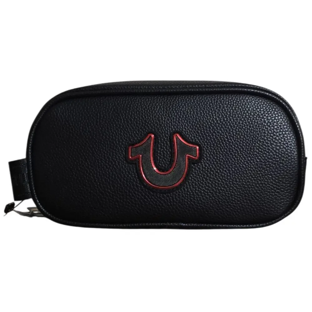 True Religion Travel Bag Dopp Kit Black Faux Leather Horseshoe Logo Shaving Kit - Picture 8 of 8